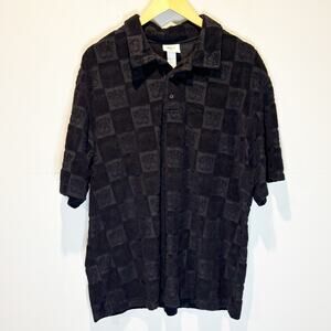 Smiley x H & M Black Terrycloth Short Sleeve Polo Shirt - size XL